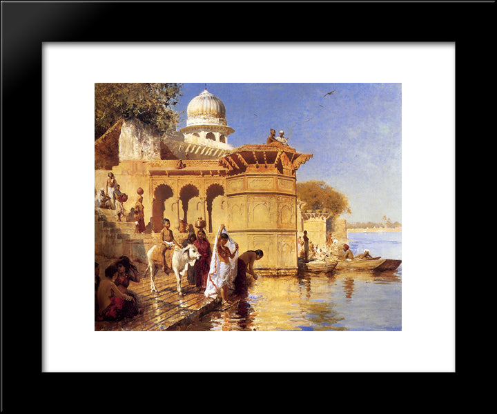 Along The Ghats, Mathura 20x24 Black Modern Wood Framed Art Print Poster by Weeks, Edwin Lord