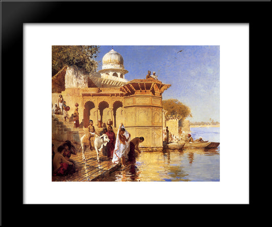 Along The Ghats, Mathura 20x24 Black Modern Wood Framed Art Print Poster by Weeks, Edwin Lord