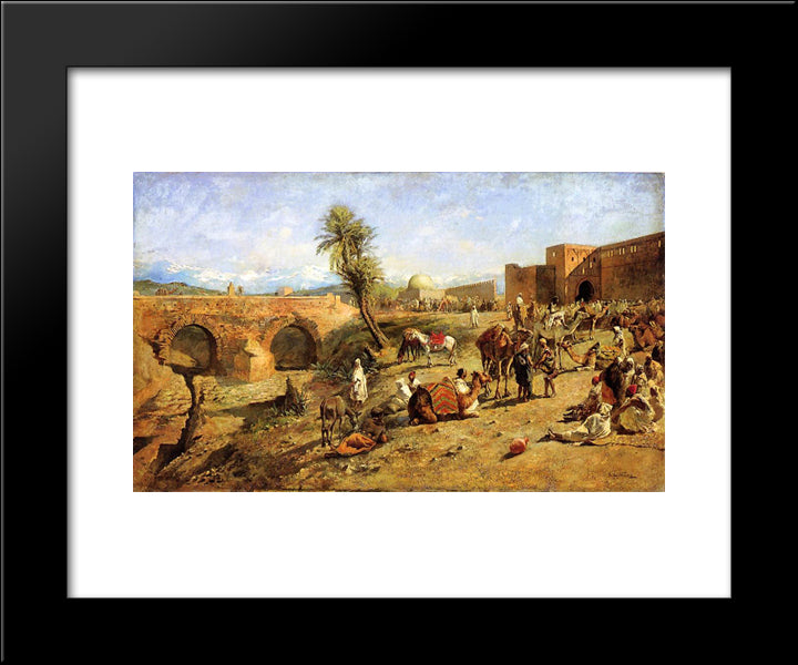 Arrival Of A Caravan Outside The City Of Morocco 20x24 Black Modern Wood Framed Art Print Poster by Weeks, Edwin Lord