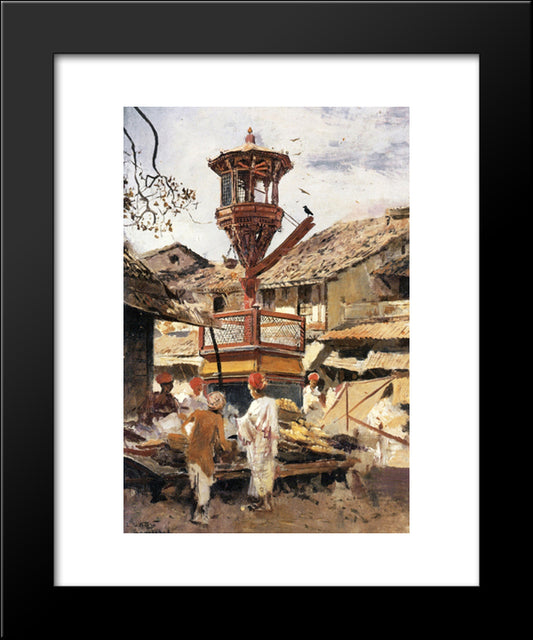 Birdhouse And Market Ahmedabad, India 20x24 Black Modern Wood Framed Art Print Poster by Weeks, Edwin Lord