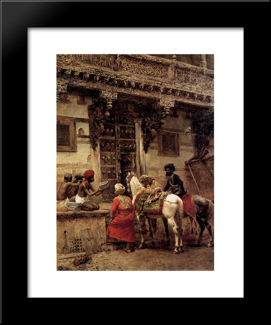 Craftsman Selling Cases By A Teak Wood Building, Ahmedabad 20x24 Black Modern Wood Framed Art Print Poster by Weeks, Edwin Lord