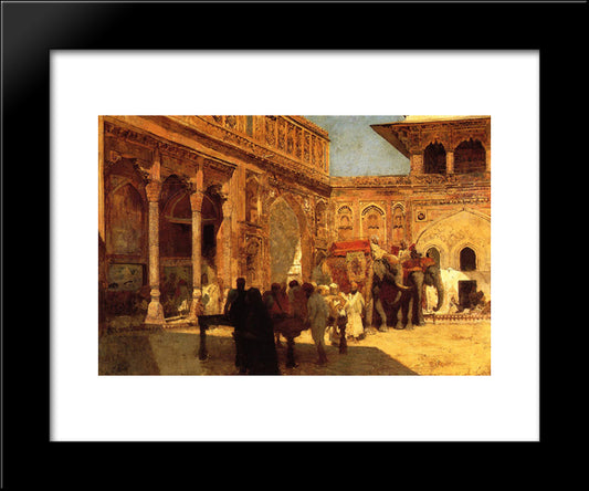 Elephants And Figures In A Courtyard, Fort Agra 20x24 Black Modern Wood Framed Art Print Poster by Weeks, Edwin Lord