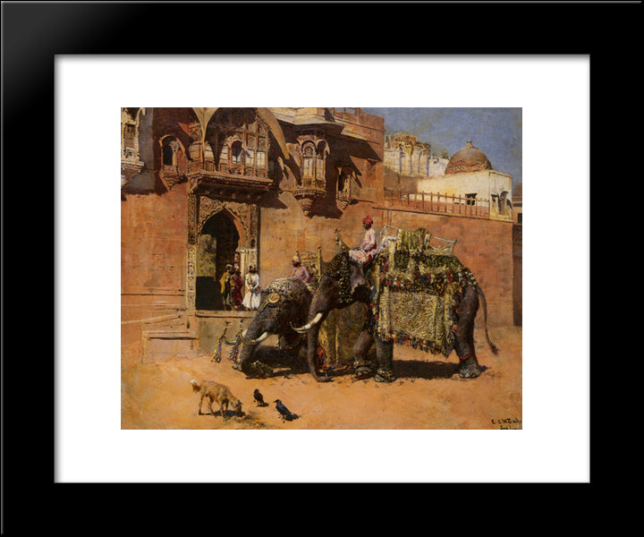 Elephants At The Palace Of Jodhpore 20x24 Black Modern Wood Framed Art Print Poster by Weeks, Edwin Lord