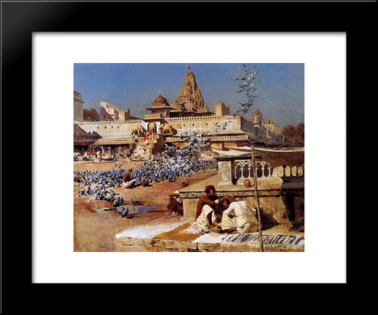 Feeding The Sacred Pigeons, Jaipur 20x24 Black Modern Wood Framed Art Print Poster by Weeks, Edwin Lord