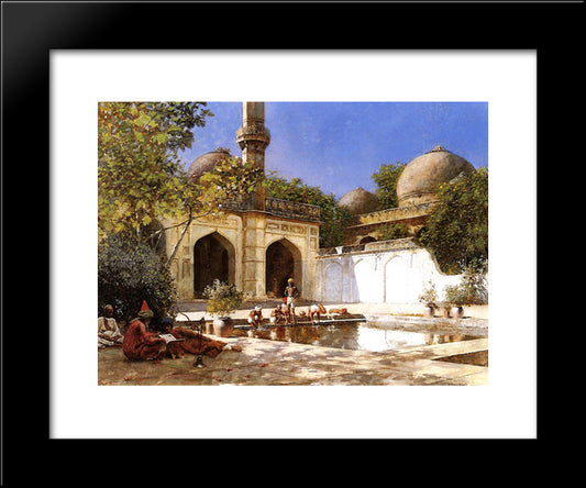 Figures In The Courtyard Of A Mosque 20x24 Black Modern Wood Framed Art Print Poster by Weeks, Edwin Lord