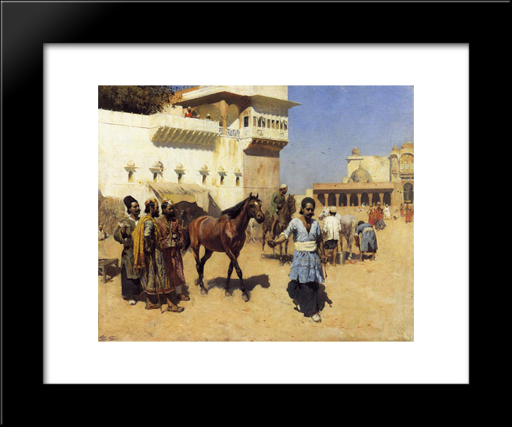 Horse Market, Persian Stables, Bombay 20x24 Black Modern Wood Framed Art Print Poster by Weeks, Edwin Lord