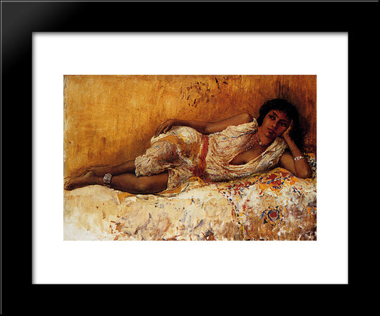 Moorish Girl Lying On A Couch Rabat, Morocco 20x24 Black Modern Wood Framed Art Print Poster by Weeks, Edwin Lord
