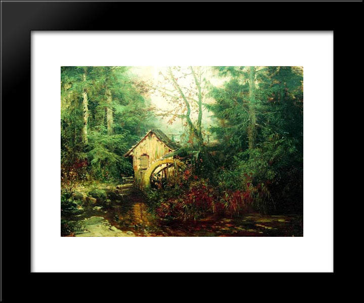 Forest Landscape With Watermill 20x24 Black Modern Wood Framed Art Print Poster by Volkov, Efim