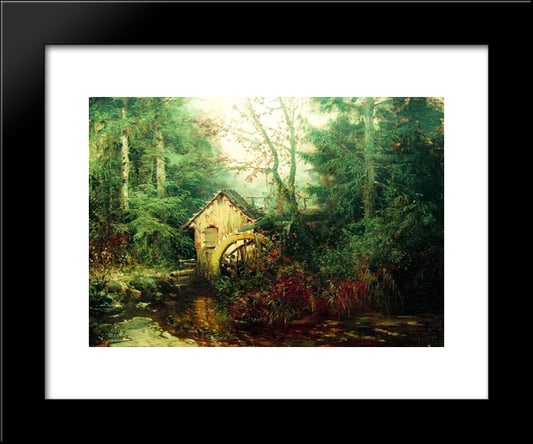 Forest Landscape With Watermill 20x24 Black Modern Wood Framed Art Print Poster by Volkov, Efim