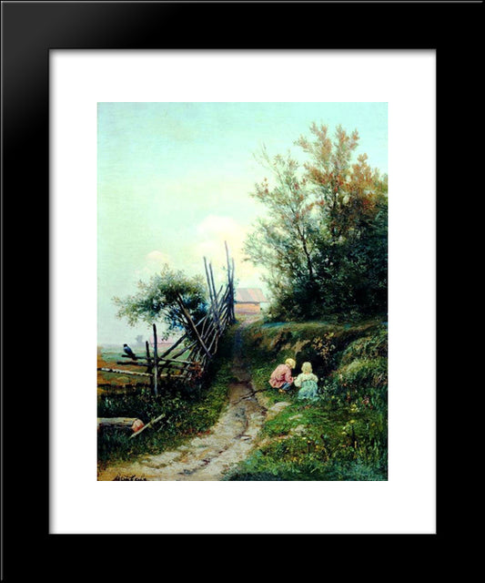 Landscape With The Village Children 20x24 Black Modern Wood Framed Art Print Poster by Volkov, Efim