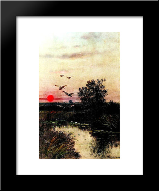 Sunset Over The Lake 20x24 Black Modern Wood Framed Art Print Poster by Volkov, Efim