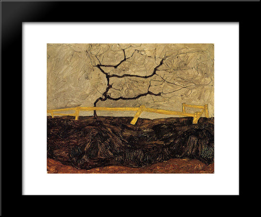 Bare Tree Behind A Fence 20x24 Black Modern Wood Framed Art Print Poster by Schiele, Egon