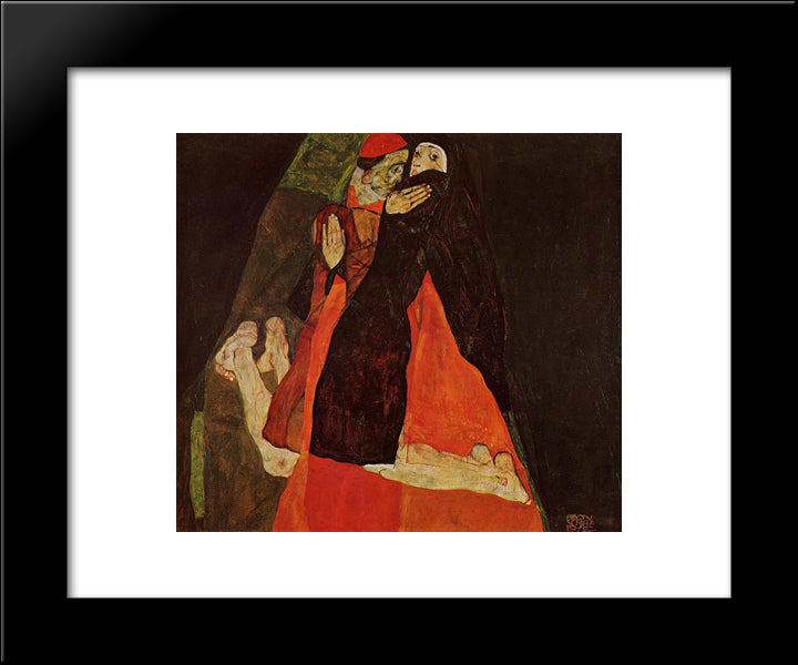 Cardinal And Nun (Caress) 20x24 Black Modern Wood Framed Art Print Poster by Schiele, Egon