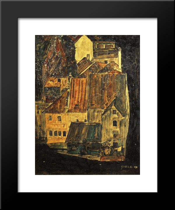 City On The Blue River 20x24 Black Modern Wood Framed Art Print Poster by Schiele, Egon