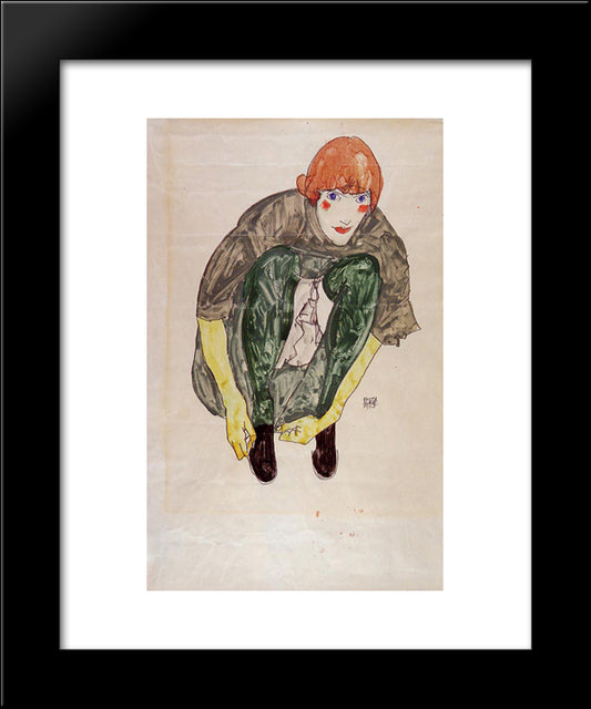 Crouching Figure (Valerie Neuzil) 20x24 Black Modern Wood Framed Art Print Poster by Schiele, Egon