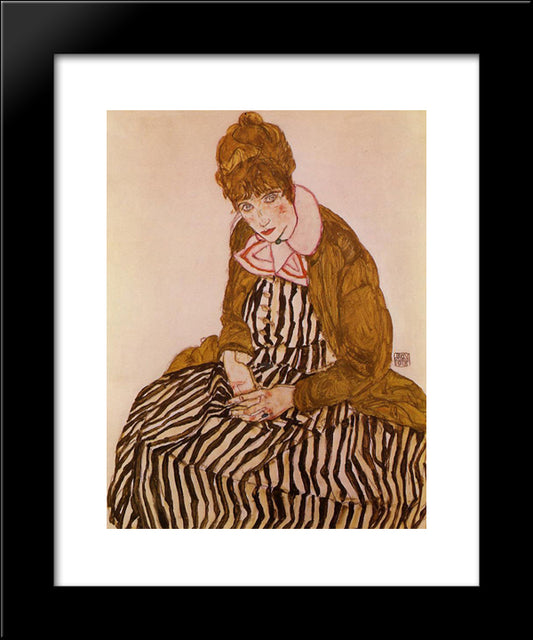 Edith Schiele, Seated 20x24 Black Modern Wood Framed Art Print Poster by Schiele, Egon