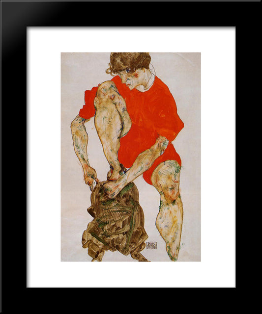 Female Model In Bright Red Jacket And Pants 20x24 Black Modern Wood Framed Art Print Poster by Schiele, Egon