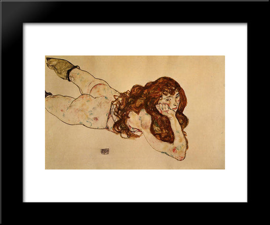 Female Nude Lying On Her Stomach 20x24 Black Modern Wood Framed Art Print Poster by Schiele, Egon