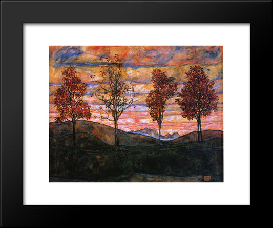 Four Trees 20x24 Black Modern Wood Framed Art Print Poster by Schiele, Egon