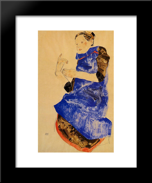 Girl In A Blue Apron 20x24 Black Modern Wood Framed Art Print Poster by Schiele, Egon