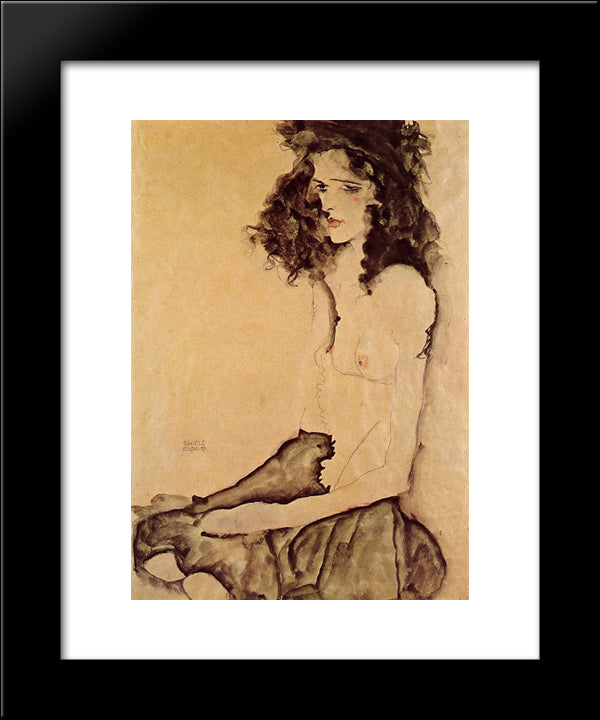 Girl In Black 20x24 Black Modern Wood Framed Art Print Poster by Schiele, Egon