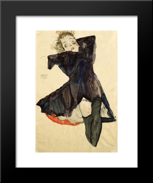 Girl In Blue Dress 20x24 Black Modern Wood Framed Art Print Poster by Schiele, Egon