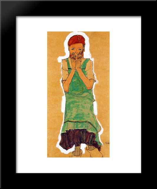 Girl With Green Pinafore 20x24 Black Modern Wood Framed Art Print Poster by Schiele, Egon