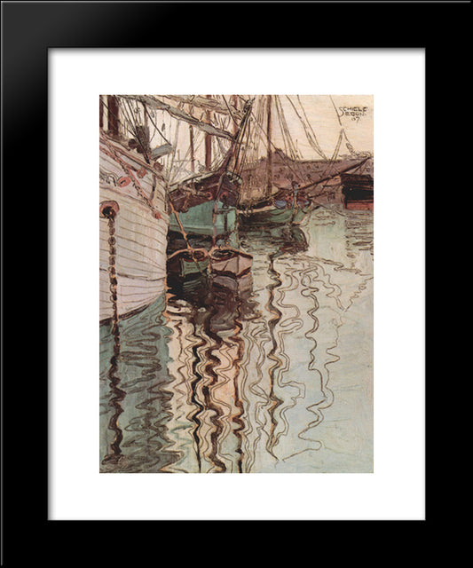 Harbor Of Trieste 20x24 Black Modern Wood Framed Art Print Poster by Schiele, Egon