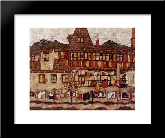 House With Drying Laundry 20x24 Black Modern Wood Framed Art Print Poster by Schiele, Egon