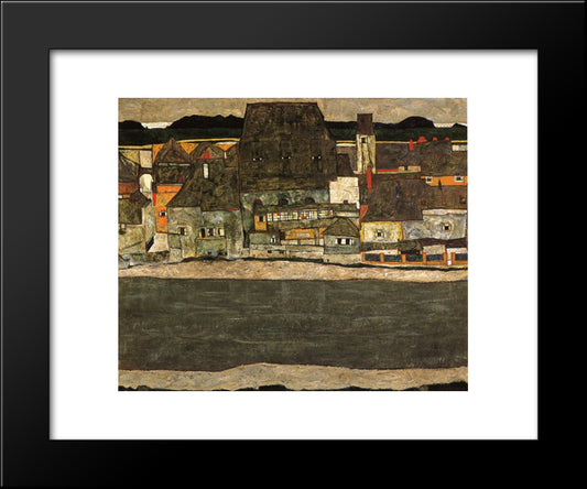 Houses By The River (The Old City) 20x24 Black Modern Wood Framed Art Print Poster by Schiele, Egon