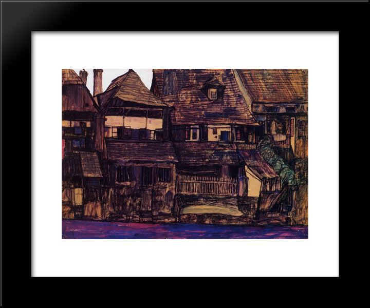 Houses On The Moldau, Krumau 20x24 Black Modern Wood Framed Art Print Poster by Schiele, Egon