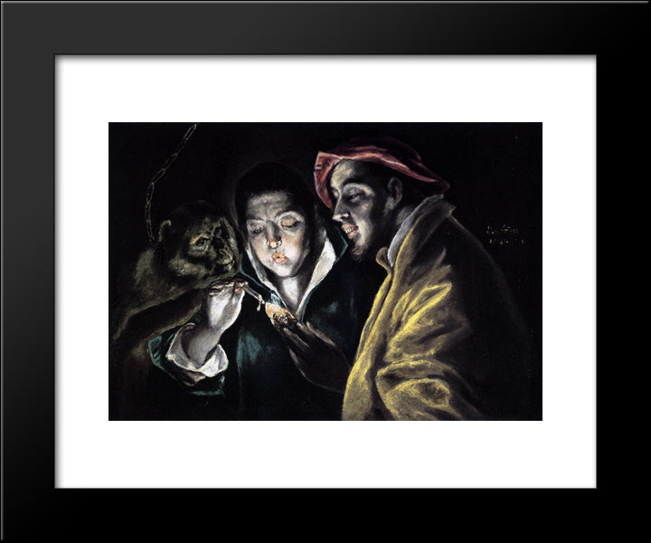 Allegory, Boy Lighting Candle In The Company Of An Ape And A Fool - Fabula 20x24 Black Modern Wood Framed Art Print Poster by El Greco