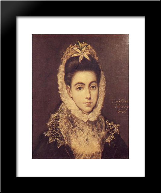 Lady With A Flower In Her Hair 20x24 Black Modern Wood Framed Art Print Poster by El Greco