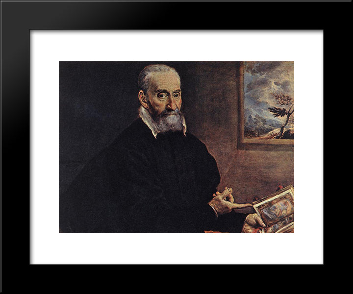 Portrait Of Giulio Clovio 20x24 Black Modern Wood Framed Art Print Poster by El Greco