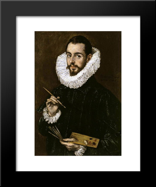 Portrait Of The-Artist'S Son Jorge Manuel Theotokopoulos 20x24 Black Modern Wood Framed Art Print Poster by El Greco