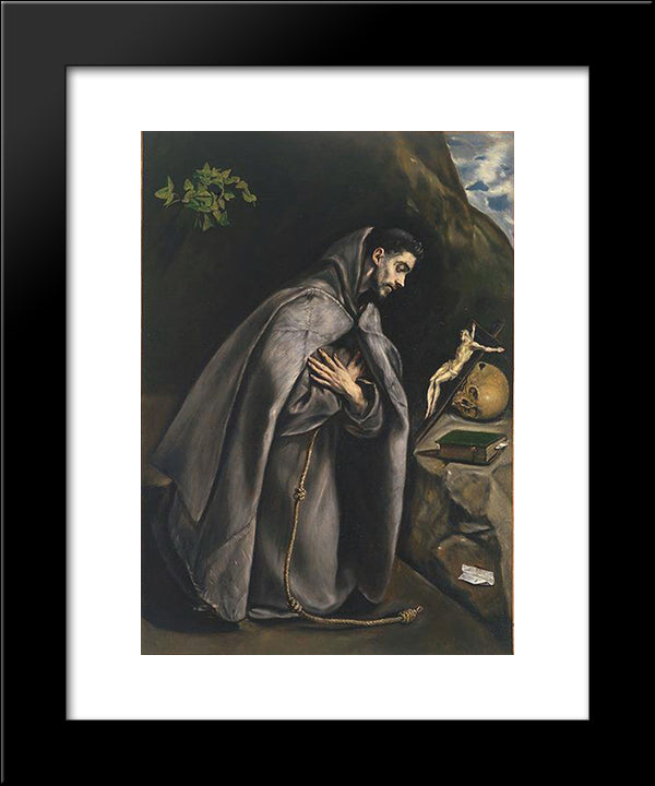 St. Francis Praying 20x24 Black Modern Wood Framed Art Print Poster by El Greco