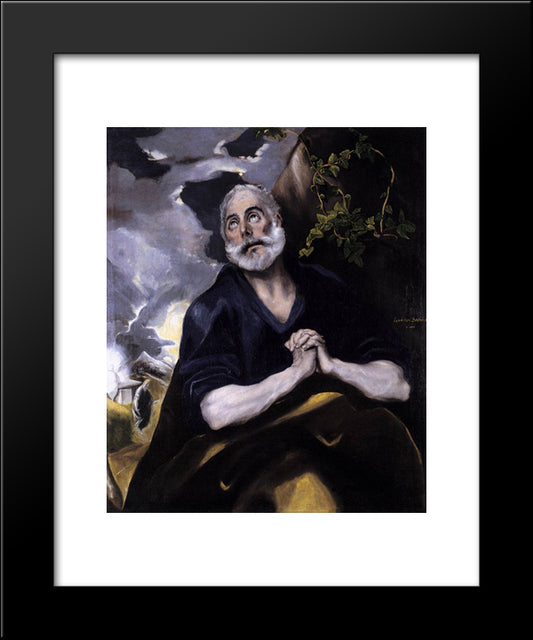 St. Peter In Penitence 20x24 Black Modern Wood Framed Art Print Poster by El Greco