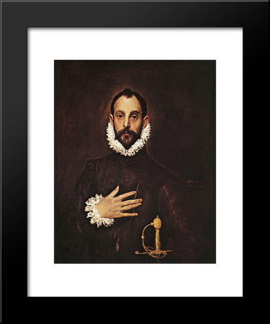 The Knight With His Hand On His Breast 20x24 Black Modern Wood Framed Art Print Poster by El Greco