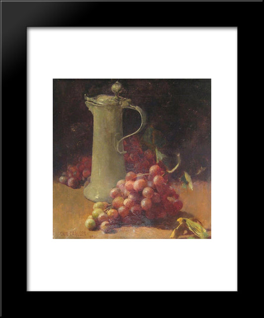 Still Life With Grapes & Pewter Flagon 20x24 Black Modern Wood Framed Art Print Poster by Carlsen, Emil