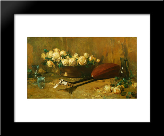 Still Life With Roses And Mandolin 20x24 Black Modern Wood Framed Art Print Poster by Carlsen, Emil