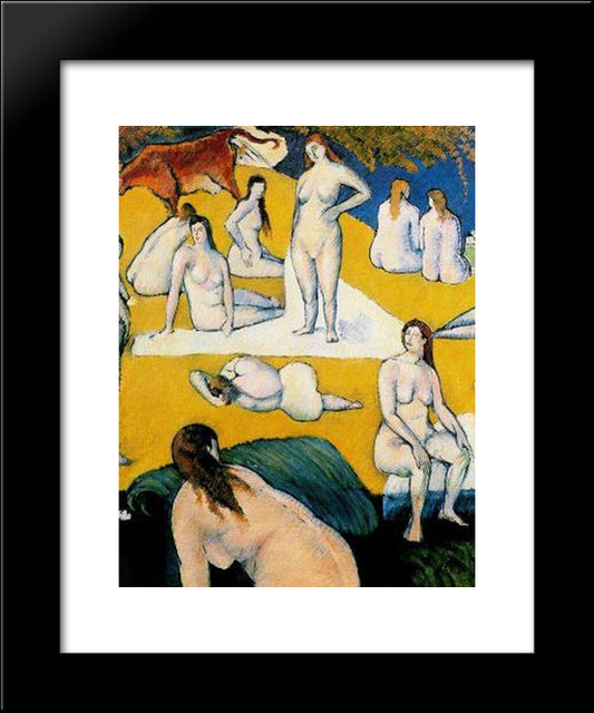 Bathers With Red Cow 20x24 Black Modern Wood Framed Art Print Poster by Bernard, Emile