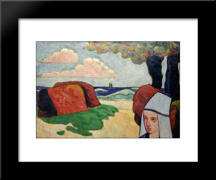 Breton Woman At Haystacks 20x24 Black Modern Wood Framed Art Print Poster by Bernard, Emile