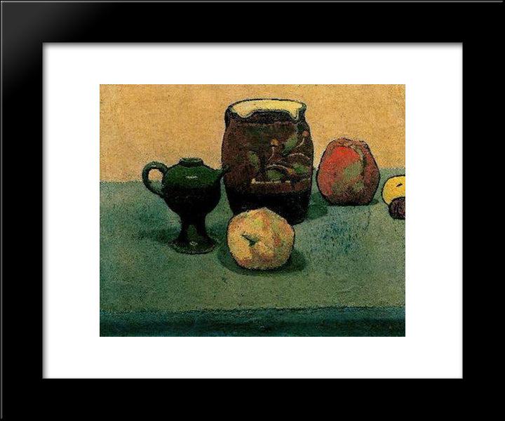 Earthware Pot And Apples 20x24 Black Modern Wood Framed Art Print Poster by Bernard, Emile