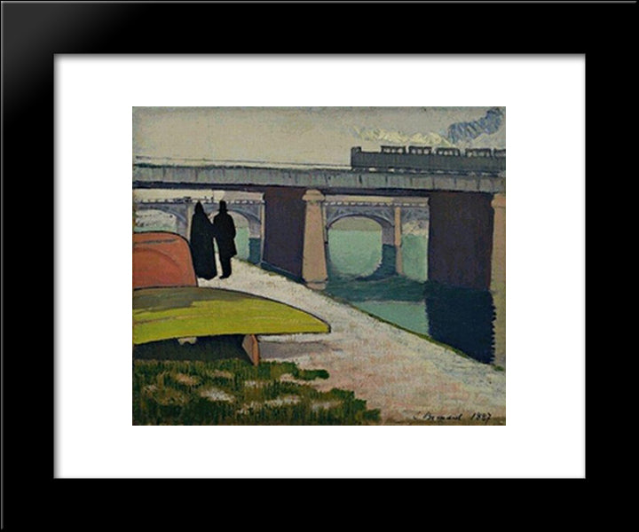 Iron Bridges At Asnieres 20x24 Black Modern Wood Framed Art Print Poster by Bernard, Emile