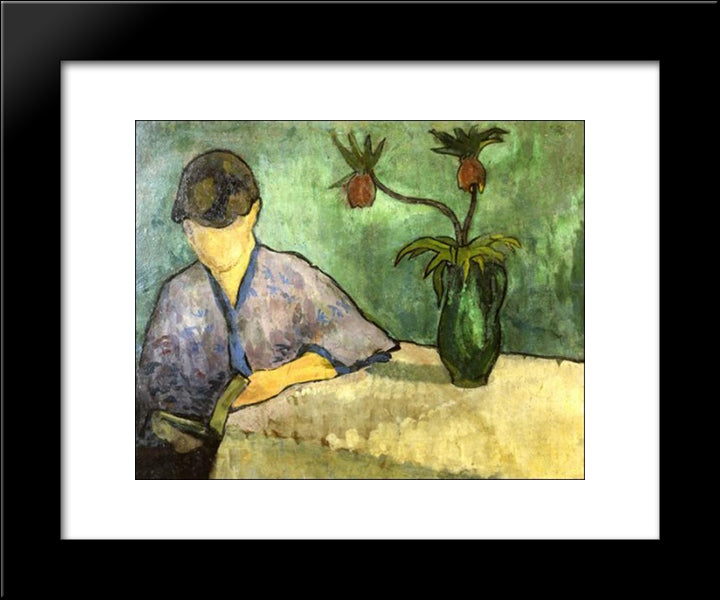 Young Woman In Kimono, Reading 20x24 Black Modern Wood Framed Art Print Poster by Bernard, Emile