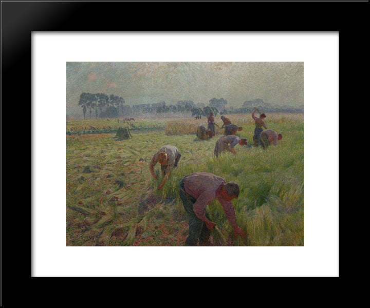 Flax Harvesting 20x24 Black Modern Wood Framed Art Print Poster by Claus, Emile