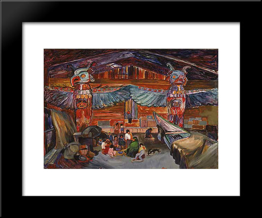 Indian House Interior With Totems 20x24 Black Modern Wood Framed Art Print Poster by Carr, Emily