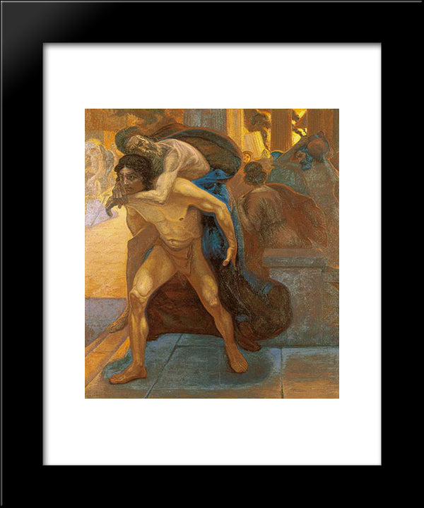 Aeneas Saving His Father Through The Flames Of Troy 20x24 Black Modern Wood Framed Art Print Poster by Zairis, Emmanuel