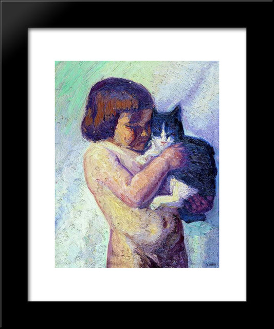 Child With Cat 20x24 Black Modern Wood Framed Art Print Poster by Zairis, Emmanuel