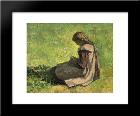 Girl Sitting In The Grass 20x24 Black Modern Wood Framed Art Print Poster by Zairis, Emmanuel